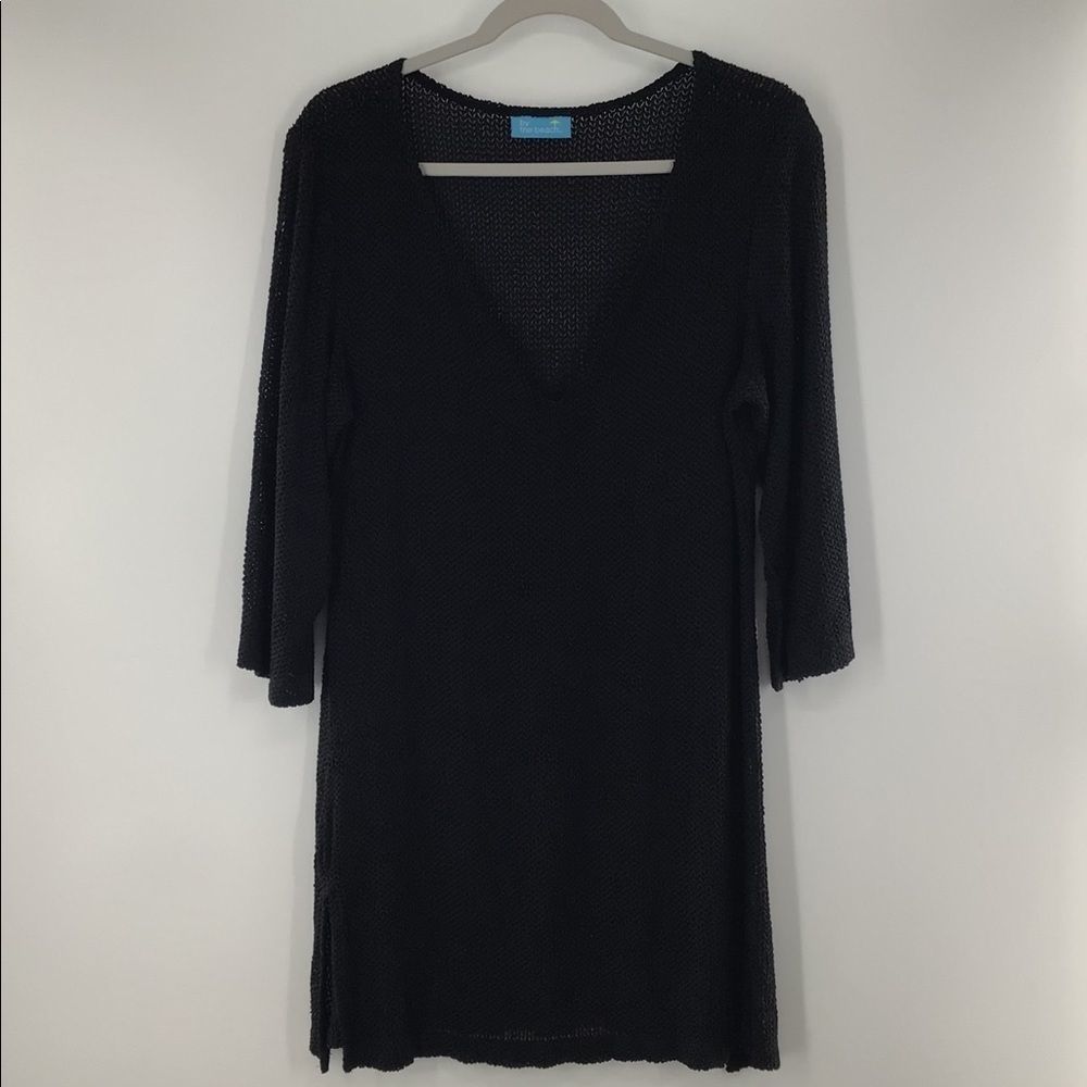 By the Beach Black Long Sleeve Stretchy Coverup